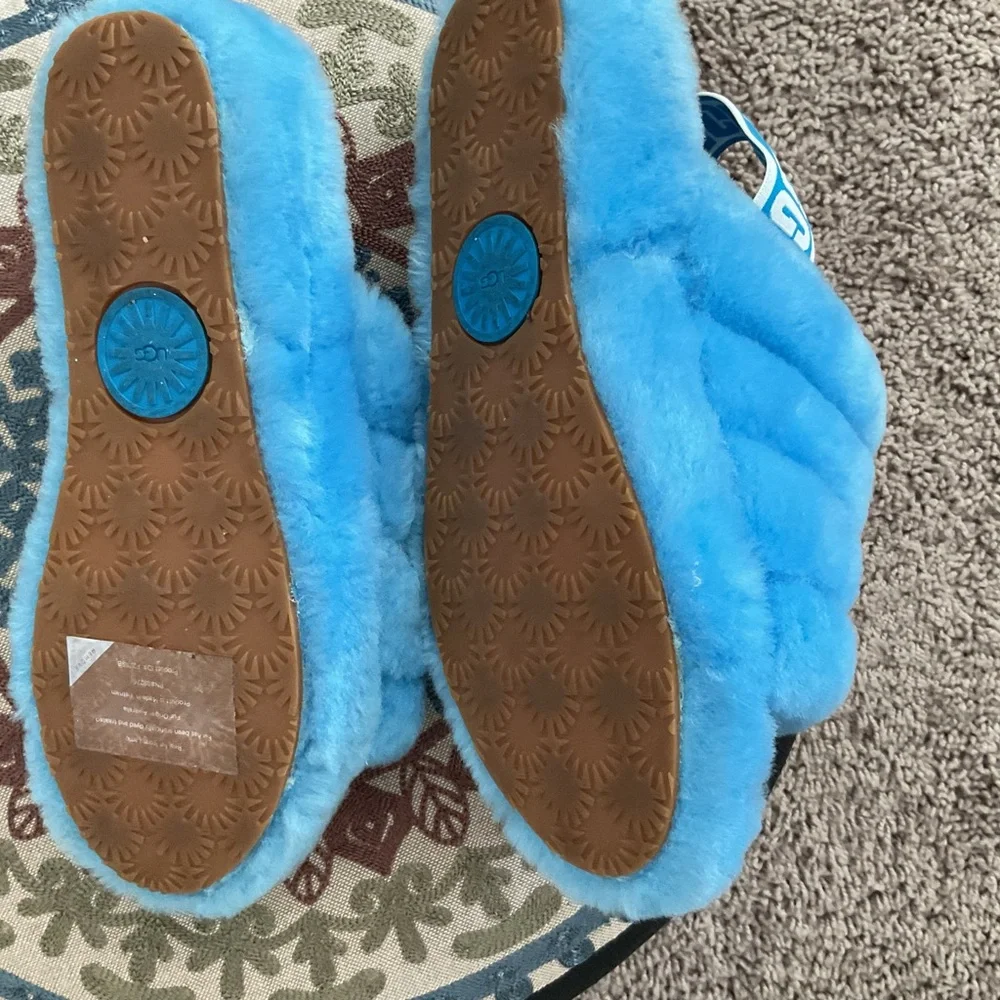 UGG Fluffy Sky Blue Slides - Picture 4 of 5